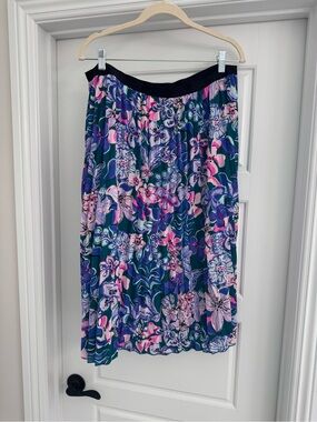 Lilly Pulitzer Floral Midi Skirt in Navy, Pink and Purple